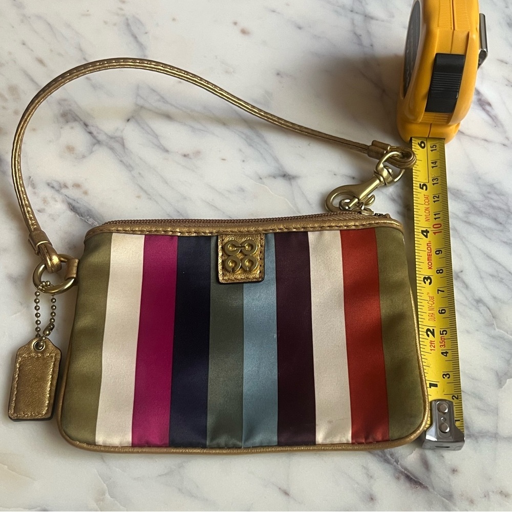 Coach Multicolor Satin Wristlet with Gold Leather Accents